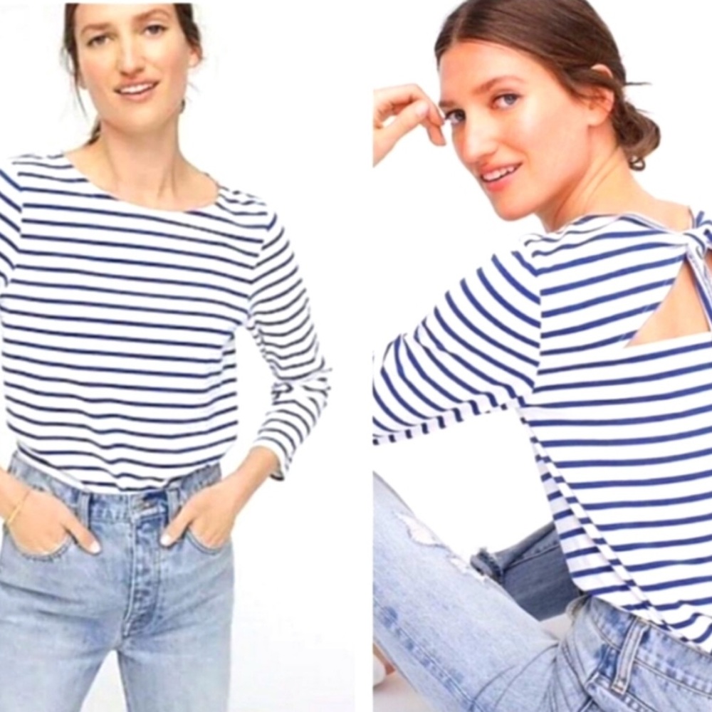 NWOT J. Crew tie back top in striped mariner cloth Medium